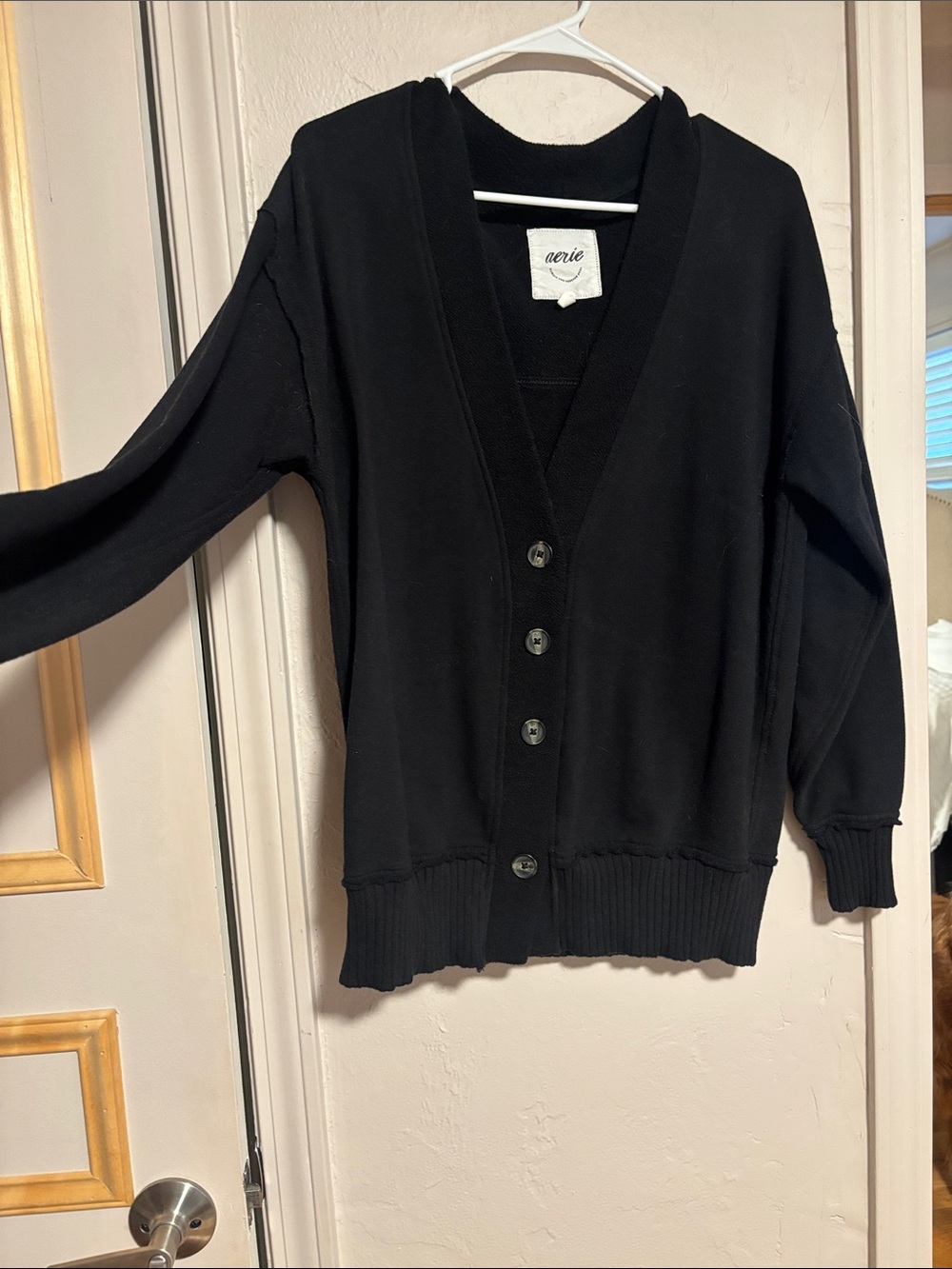 aerie Black V-Neck Button Cardigan